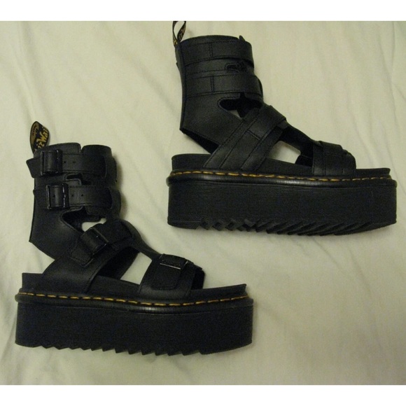 Dr. Doc Martens 'Giavanna' Platform Sandals Black Leather US Sz 6 Authentic NIB - Picture 2 of 6